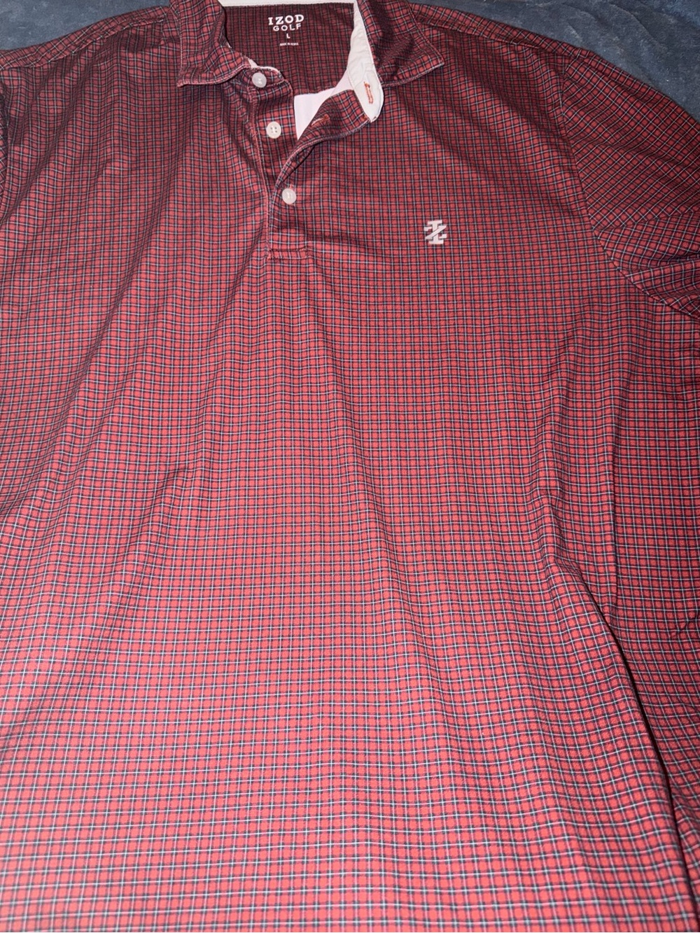 Izod Men's Red and Black Micro-Plaid Performance Polo